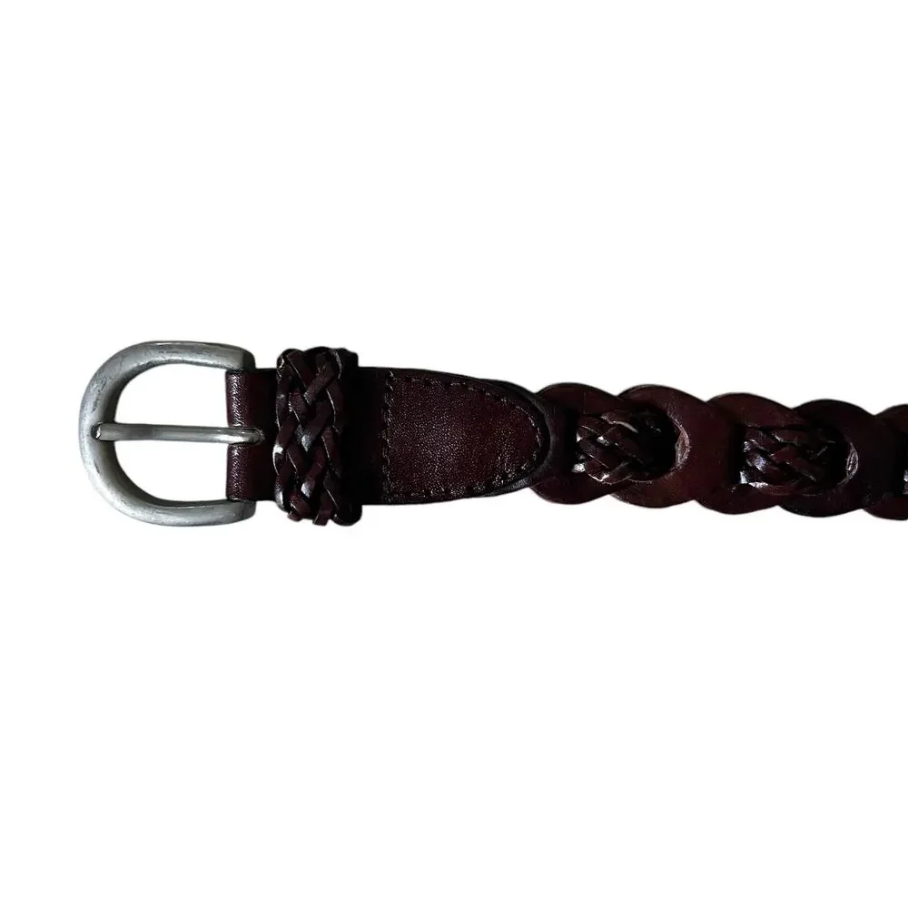 Vintage Womens Size M/L Genuine Leather Boho Brown Burgundy Braided Leather Belt